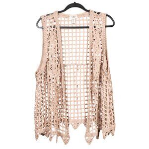 Cato Crochet Vest 18 20W Floral Beige Boho Hippie Indie Lagenlook Scalloped Hem